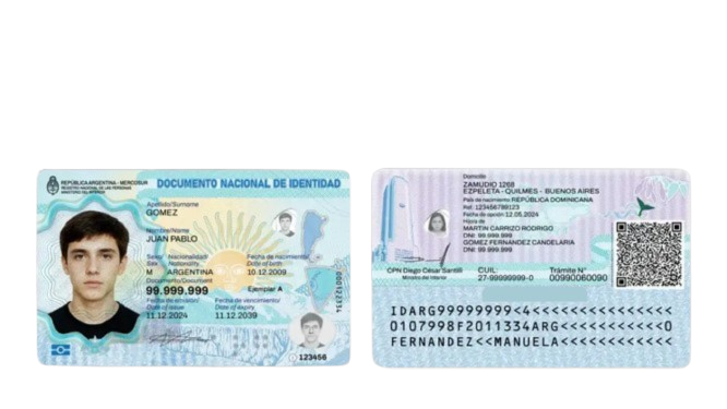 Ejemplo de DNI, frente y dorso