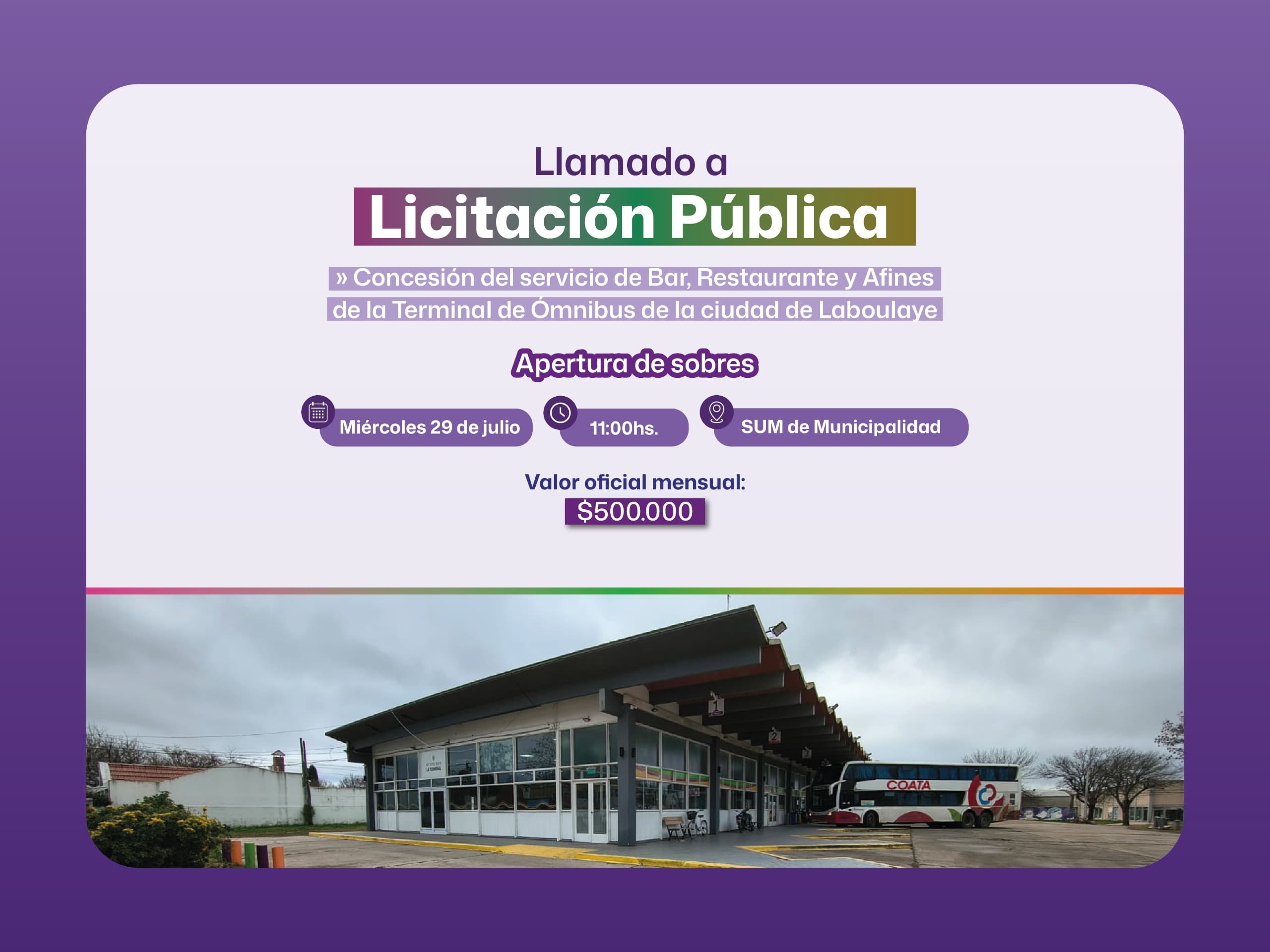 LLAMADO A LICITACIÓN PÚBLICA PARA EL BAR DE LA ESTACIÓN TERMINAL